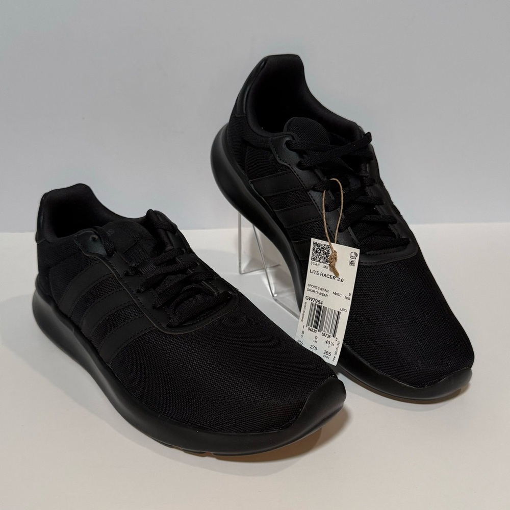 Adidas Lite Racer 3.0 Men’s 9.5 Triple Black Running Sneakers NWT